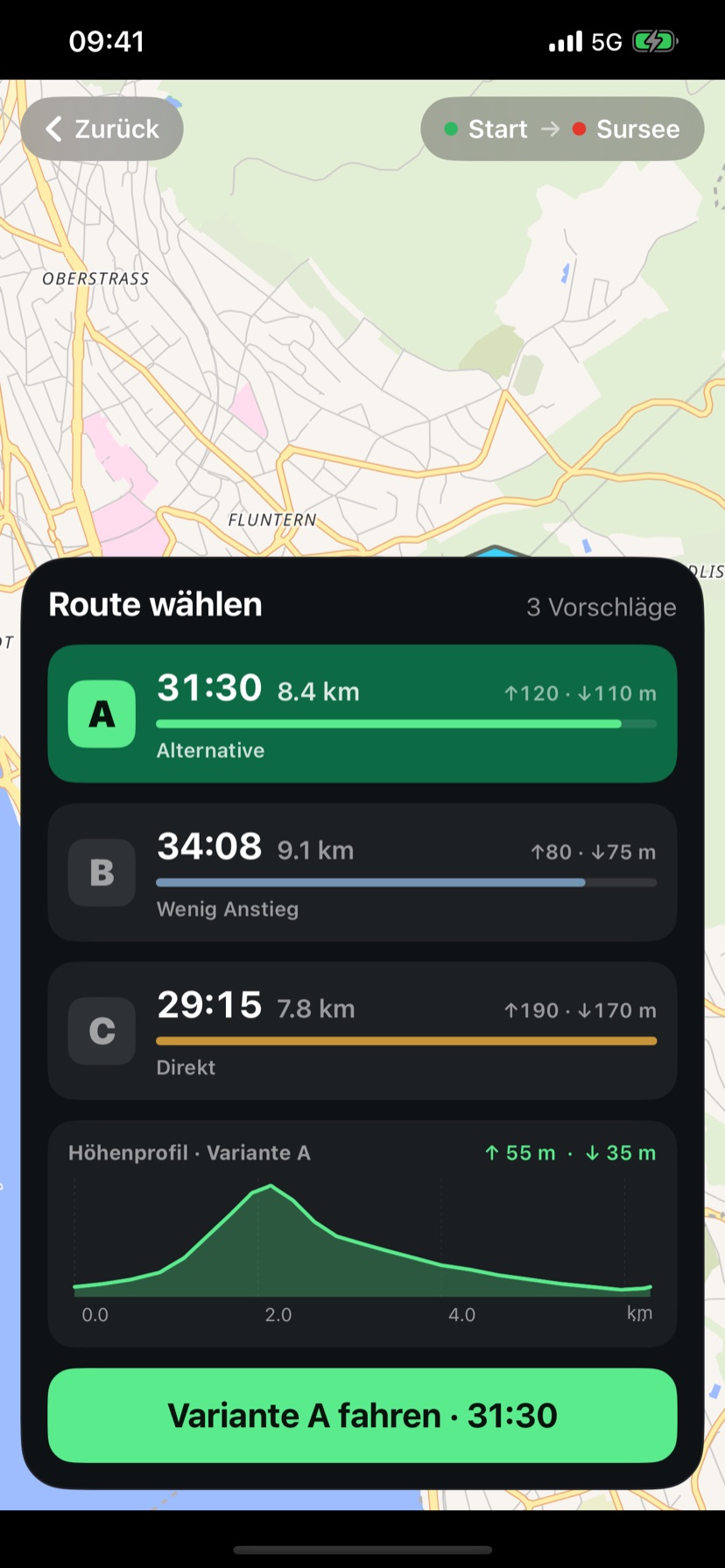 Routenvarianten A B C